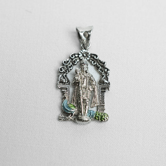 Silver Temple Style Enamel Peacock Murugan Pendant